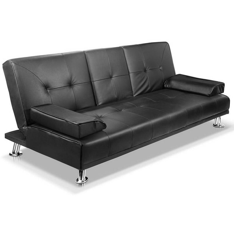 3 Seater PU Leather Sofa Bed - Black - Rivercity House & Home Co. (ABN 18 642 972 209) - Affordable Modern Furniture Australia