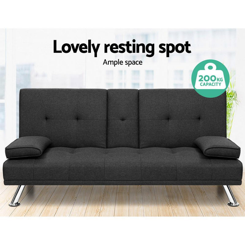 3 Seater Sofa Bed Recliner Futon (Dark Grey) - Rivercity House & Home Co. (ABN 18 642 972 209) - Affordable Modern Furniture Australia
