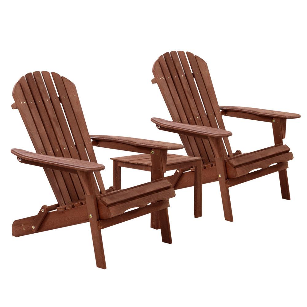 3PC Outdoor Setting Beach Chairs Table Wooden Adirondack Lounge Garden - Rivercity House & Home Co. (ABN 18 642 972 209) - Affordable Modern Furniture Australia