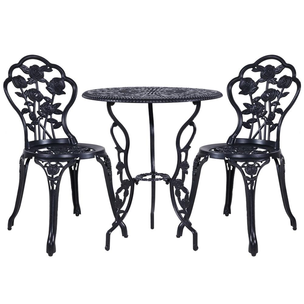 3PC Outdoor Setting Cast Aluminium Bistro Table Chair Patio Black - Rivercity House & Home Co. (ABN 18 642 972 209) - Affordable Modern Furniture Australia
