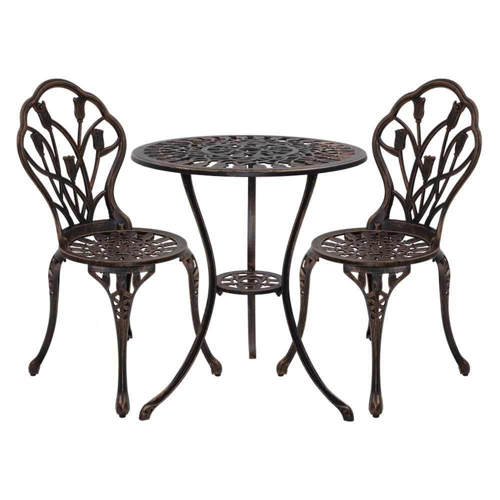 3PC Outdoor Setting Cast Aluminium Bistro Table Chair Patio Bronze - Rivercity House & Home Co. (ABN 18 642 972 209) - Affordable Modern Furniture Australia