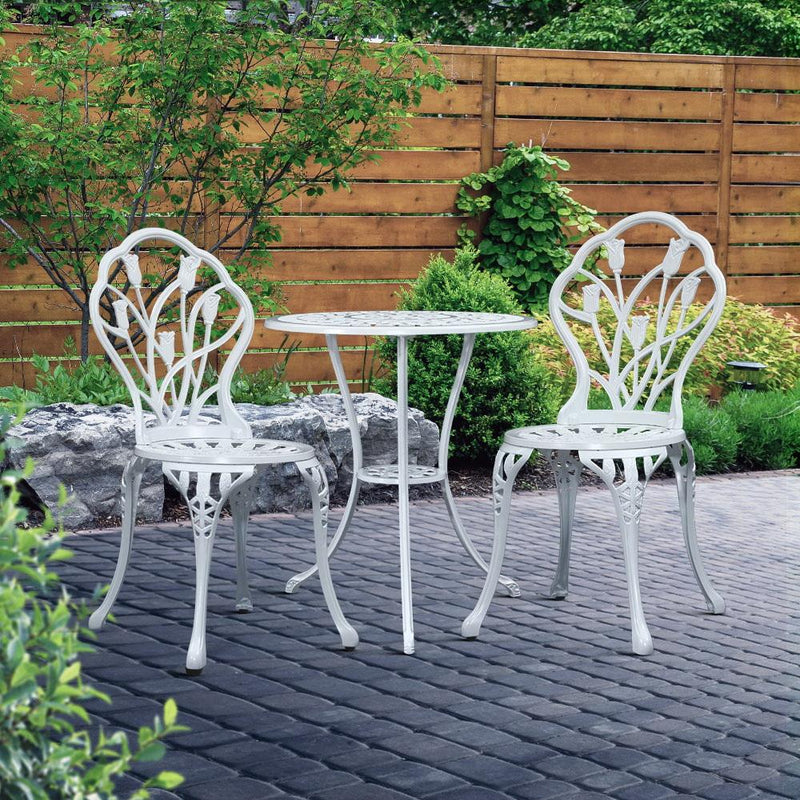 3PC Outdoor Setting Cast Aluminium Bistro Table Chair Patio White - Rivercity House & Home Co. (ABN 18 642 972 209) - Affordable Modern Furniture Australia
