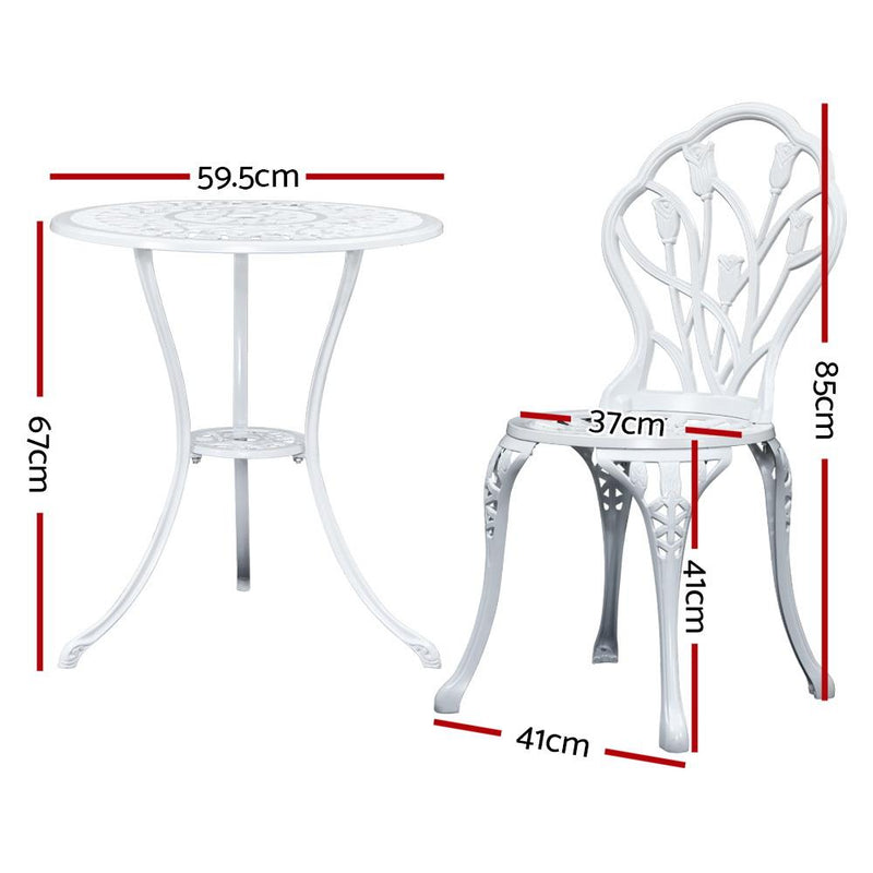 3PC Outdoor Setting Cast Aluminium Bistro Table Chair Patio White - Rivercity House & Home Co. (ABN 18 642 972 209) - Affordable Modern Furniture Australia