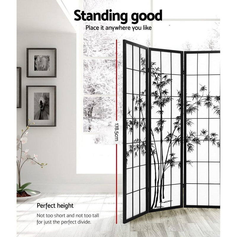 4 Panel Room Divider Screen Privacy Dividers Pine Wood Stand Shoji Bamboo Black White - Rivercity House & Home Co. (ABN 18 642 972 209) - Affordable Modern Furniture Australia