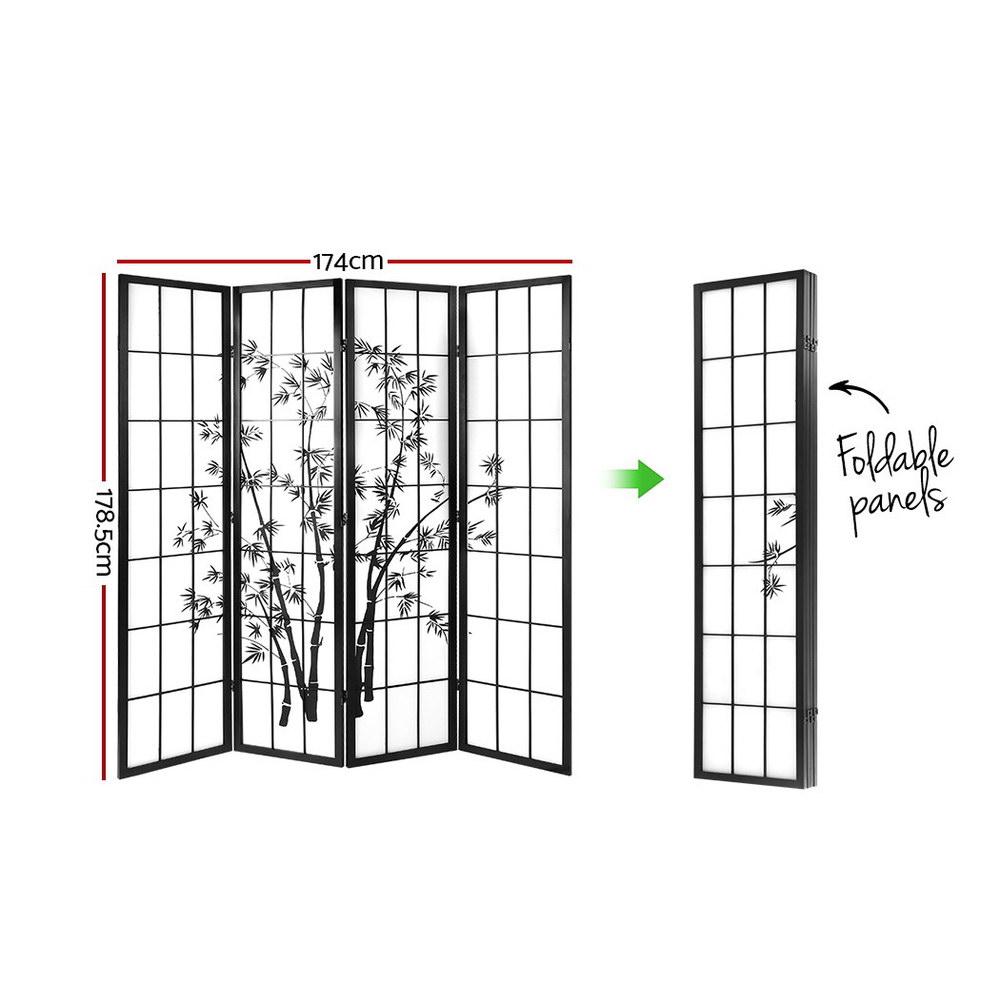4 Panel Room Divider Screen Privacy Dividers Pine Wood Stand Shoji Bamboo Black White - Rivercity House & Home Co. (ABN 18 642 972 209) - Affordable Modern Furniture Australia