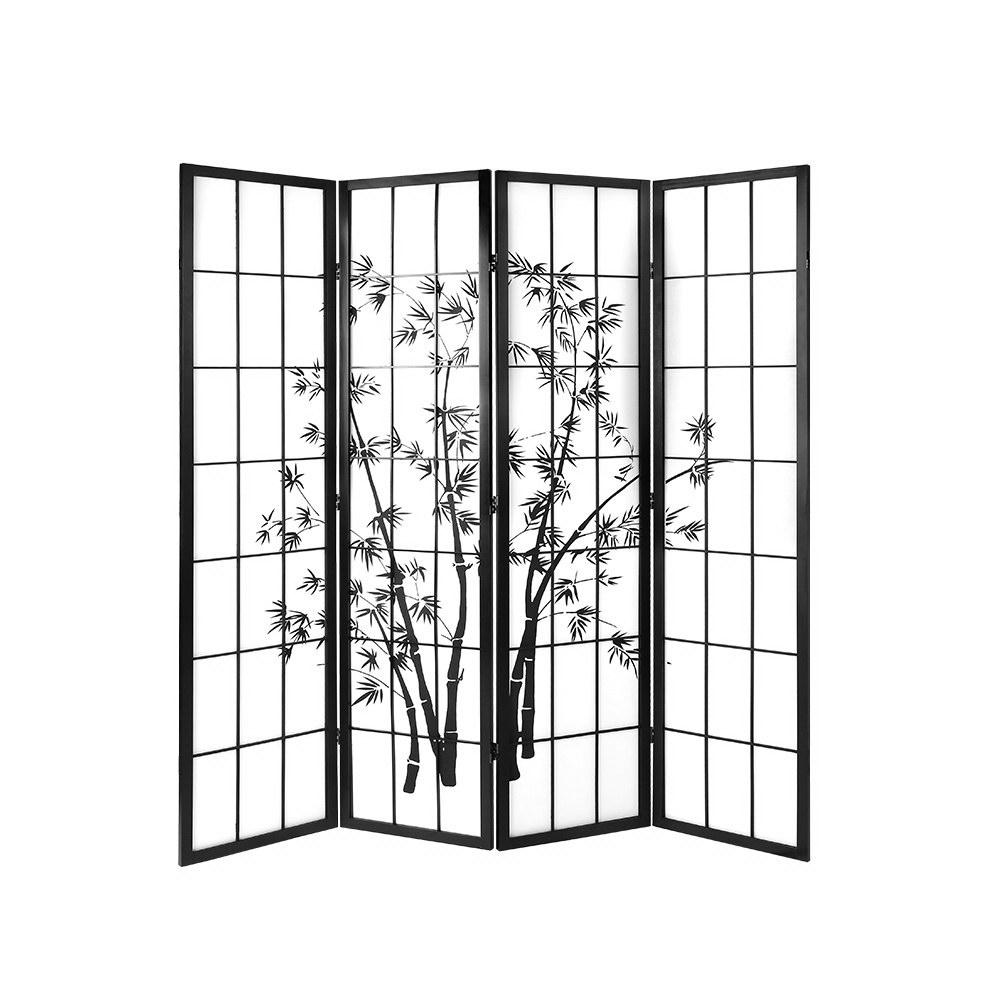 4 Panel Room Divider Screen Privacy Dividers Pine Wood Stand Shoji Bamboo Black White - Rivercity House & Home Co. (ABN 18 642 972 209) - Affordable Modern Furniture Australia