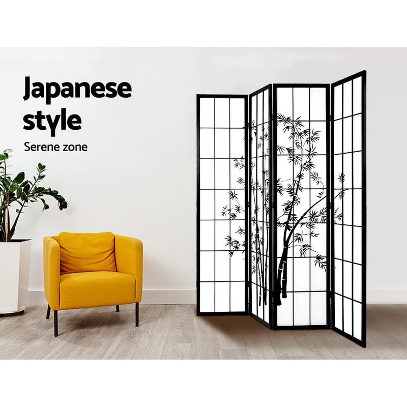 4 Panel Room Divider Screen Privacy Dividers Pine Wood Stand Shoji Bamboo Black White - Rivercity House & Home Co. (ABN 18 642 972 209) - Affordable Modern Furniture Australia