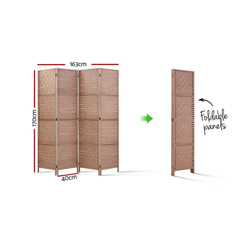 4 Panel Room Divider Screen Privacy Rattan Timber Foldable Dividers Stand Hand Woven - Rivercity House & Home Co. (ABN 18 642 972 209) - Affordable Modern Furniture Australia
