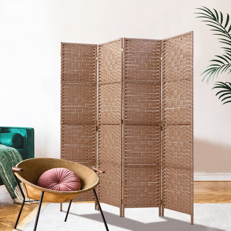 4 Panel Room Divider Screen Privacy Rattan Timber Foldable Dividers Stand Hand Woven - Rivercity House & Home Co. (ABN 18 642 972 209) - Affordable Modern Furniture Australia
