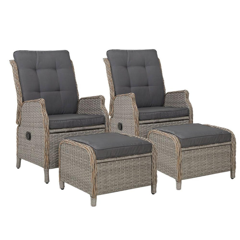 4 Piece Elizabeth Wicker Recliner Chairs with Ottomans (Grey) - Rivercity House & Home Co. (ABN 18 642 972 209) - Affordable Modern Furniture Australia