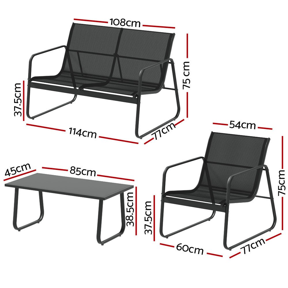4 Piece Outdoor Patio Setting Black - Furniture > Outdoor - Rivercity House & Home Co. (ABN 18 642 972 209) - Affordable Modern Furniture Australia