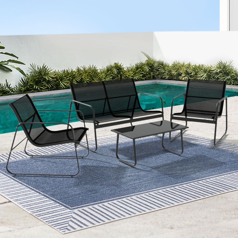4 Piece Outdoor Patio Setting Black - Furniture > Outdoor - Rivercity House & Home Co. (ABN 18 642 972 209) - Affordable Modern Furniture Australia