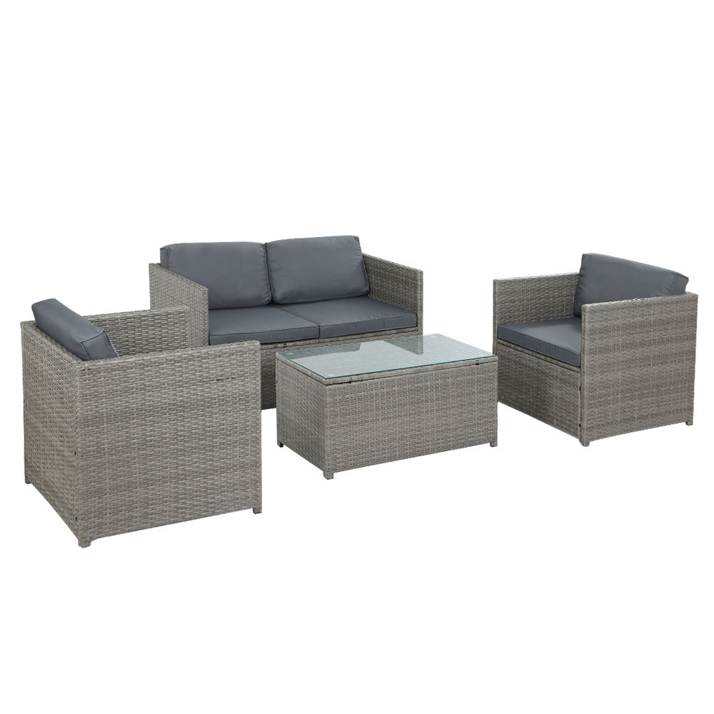 4 Seat Coorong Wicker Lounge Set with Matching Table - Grey - Furniture > Outdoor - Rivercity House & Home Co. (ABN 18 642 972 209) - Affordable Modern Furniture Australia