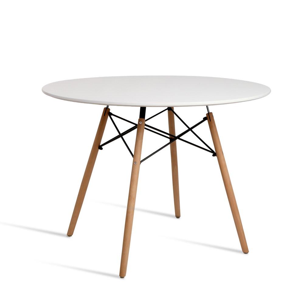 4 Seater Round Dining Table 100cm - White Table with Beechwood Legs - Rivercity House & Home Co. (ABN 18 642 972 209) - Affordable Modern Furniture Australia