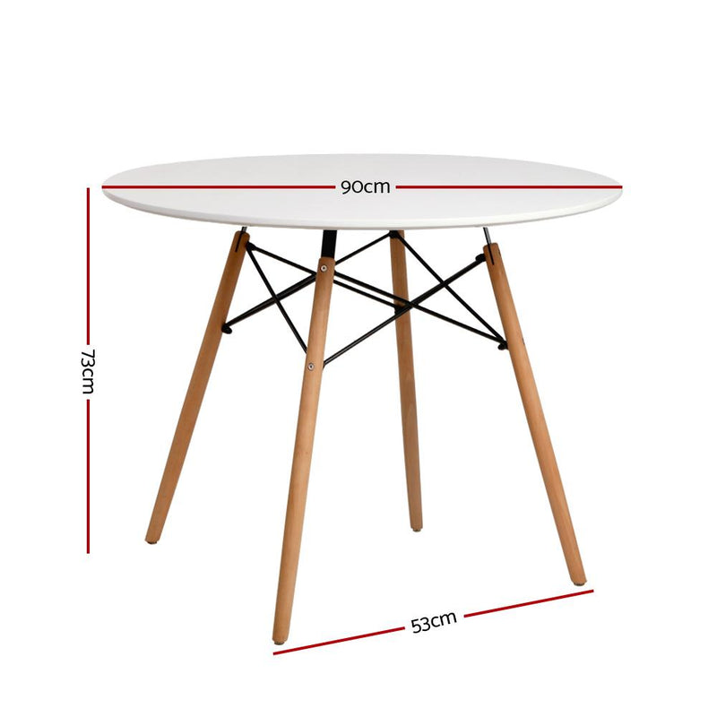 4 Seater Round Dining Table 90cm - White Table with Beechwood Legs - Rivercity House & Home Co. (ABN 18 642 972 209) - Affordable Modern Furniture Australia