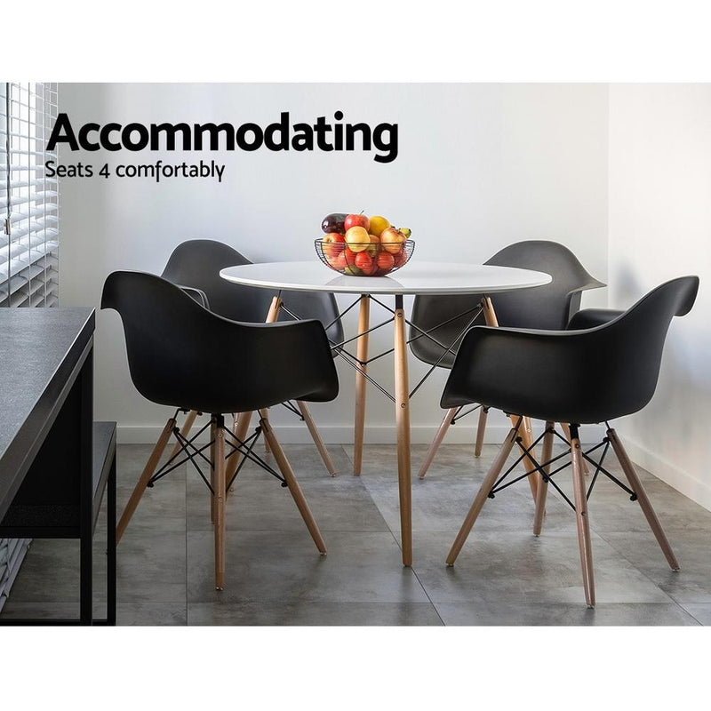 4 Seater Round Dining Table 90cm - White Table with Beechwood Legs - Rivercity House & Home Co. (ABN 18 642 972 209) - Affordable Modern Furniture Australia