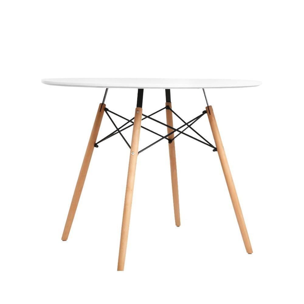 4 Seater Round Dining Table 90cm - White Table with Beechwood Legs - Rivercity House & Home Co. (ABN 18 642 972 209) - Affordable Modern Furniture Australia