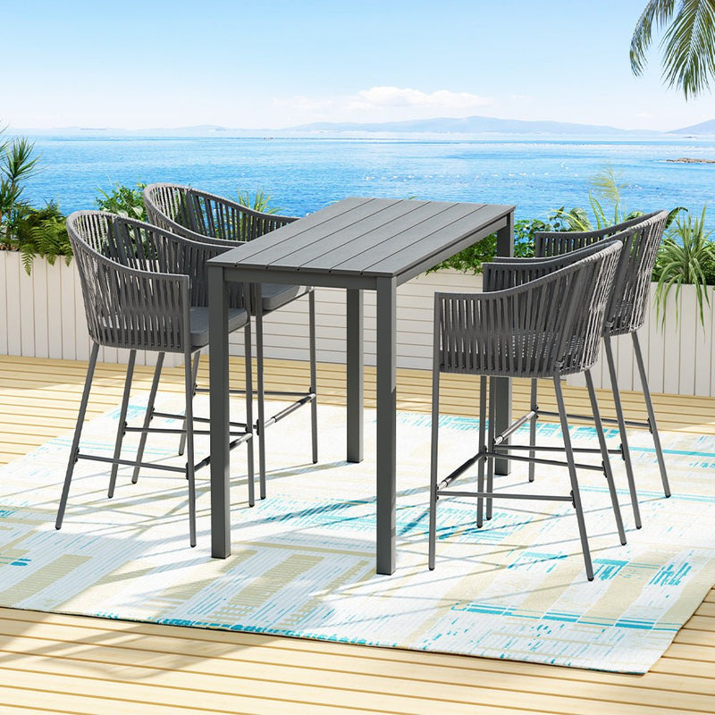 5 Piece Handwoven Rope Outdoor Bar Set - Charcoal - Furniture > Outdoor - Rivercity House & Home Co. (ABN 18 642 972 209) - Affordable Modern Furniture Australia