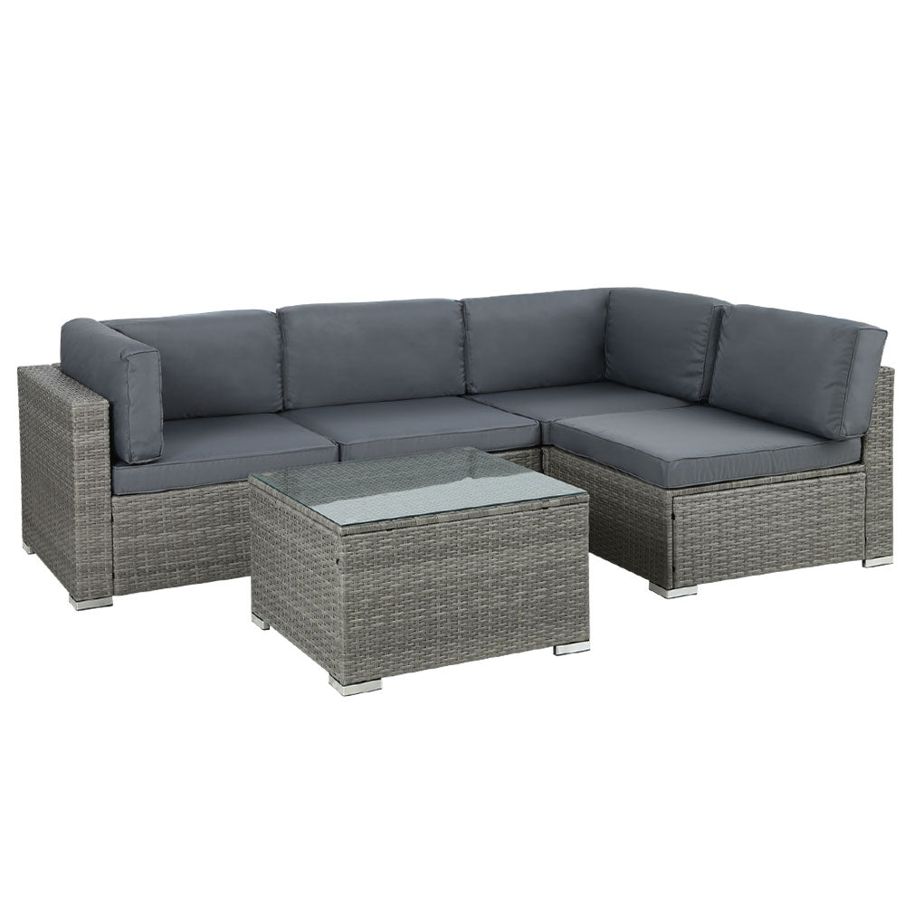 5 Piece Noosa Outdoor Wicker Sofa Set - Grey - Furniture > Outdoor - Rivercity House & Home Co. (ABN 18 642 972 209) - Affordable Modern Furniture Australia