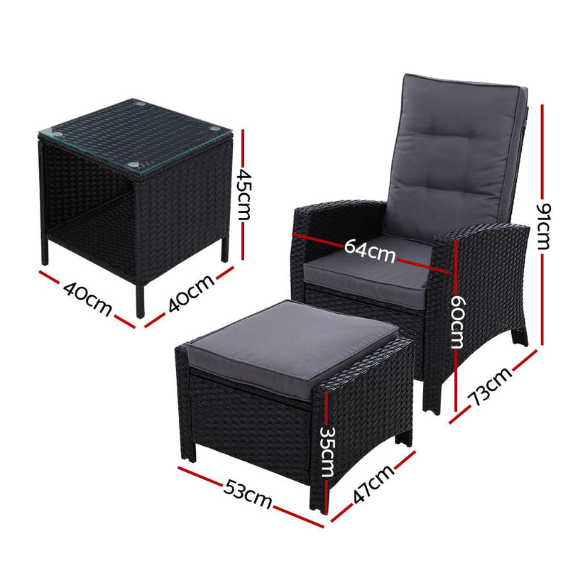 5 Piece Wicker Recliner Chairs and Table Package with Ottomans (Black) - Rivercity House & Home Co. (ABN 18 642 972 209) - Affordable Modern Furniture Australia