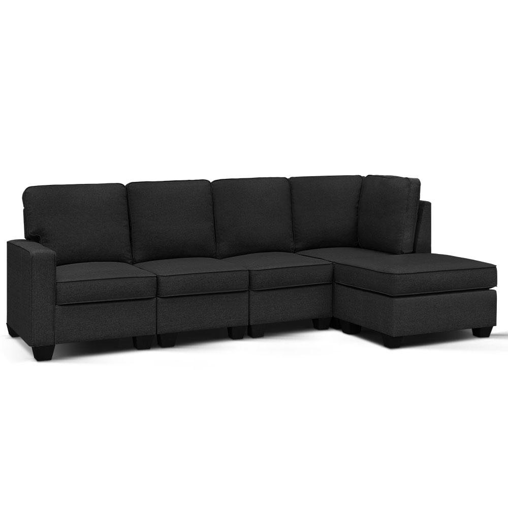 5 Seater Modular Lounge with Chaise (Dark Grey) - Rivercity House & Home Co. (ABN 18 642 972 209) - Affordable Modern Furniture Australia