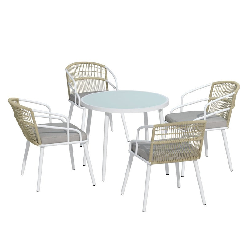 4 Seater Outdoor Handwoven Rope Chair Dining Set - White - Furniture > Dining - Rivercity House & Home Co. (ABN 18 642 972 209) - Affordable Modern Furniture Australia