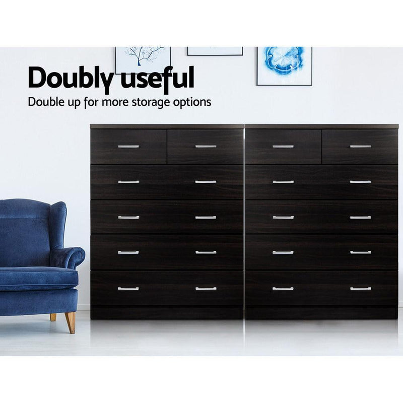 6-Drawer Tallboy Walnut - Rivercity House & Home Co. (ABN 18 642 972 209) - Affordable Modern Furniture Australia