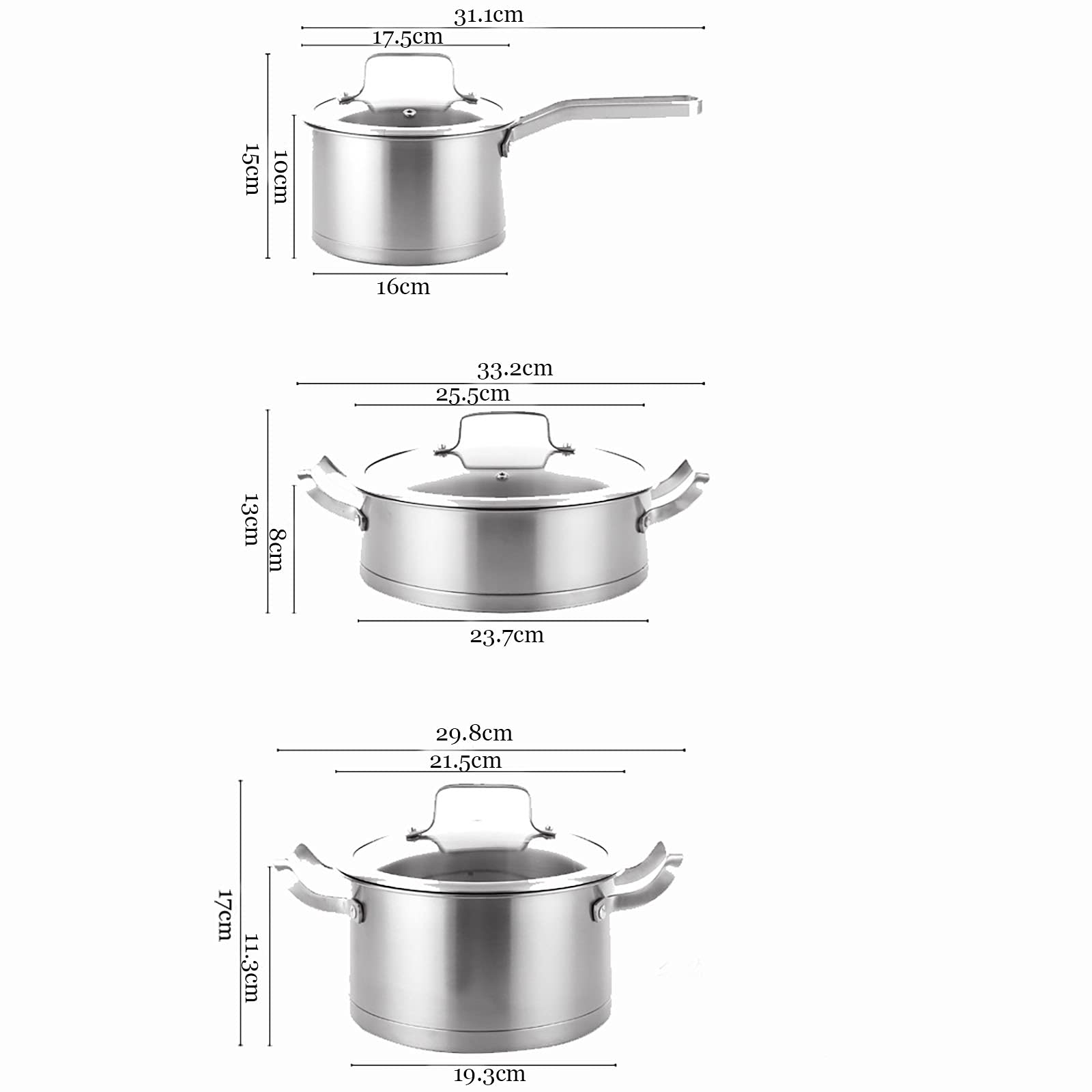 6 Pc Kitchen Sauce Pan Pots Set 430 Stainless Steel Cookware Set Milk stock Pot Pans Set - Home & Garden > Kitchenware - Rivercity House & Home Co. (ABN 18 642 972 209) - Affordable Modern Furniture Australia