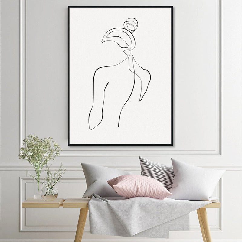 60cmx90cm Woman Back Line Art Black Frame Canvas Wall Art - Home & Garden > Wall Art - Rivercity House & Home Co. (ABN 18 642 972 209) - Affordable Modern Furniture Australia