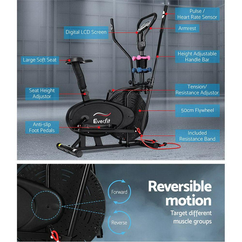 6in1 Elliptical Cross Trainer Exercise Bike Bicycle Home Gym Fitness Machine Running Walking - Rivercity House & Home Co. (ABN 18 642 972 209) - Affordable Modern Furniture Australia