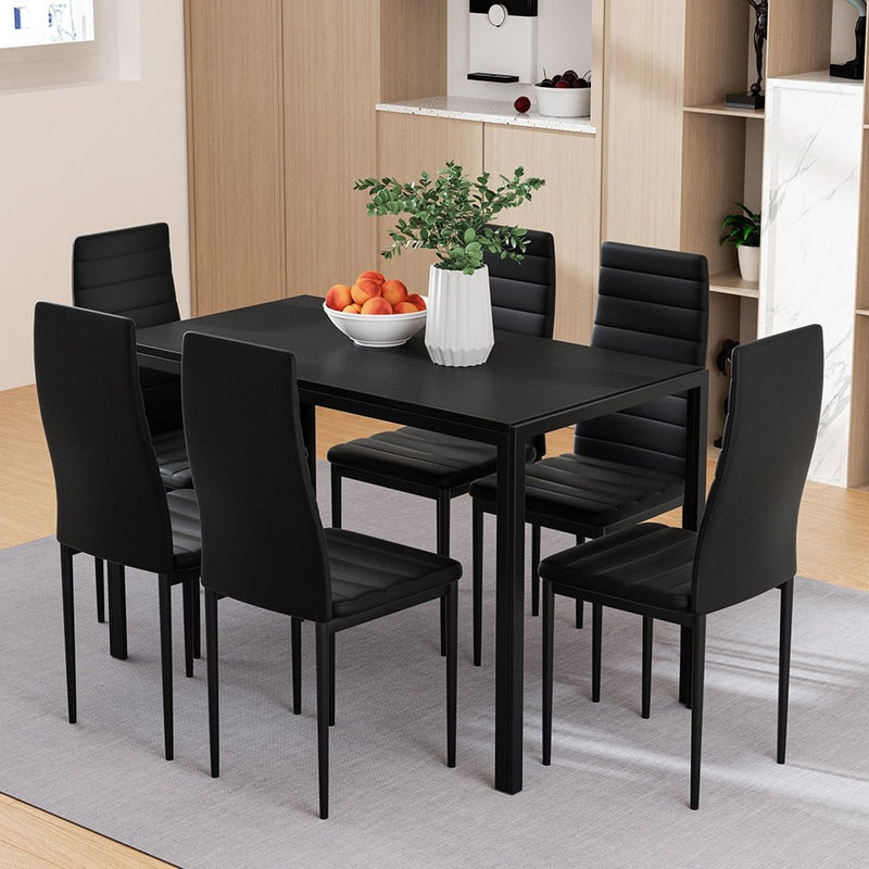7 Piece Dining Set with Wooden Table Top - Black - Furniture > Dining - Rivercity House & Home Co. (ABN 18 642 972 209) - Affordable Modern Furniture Australia