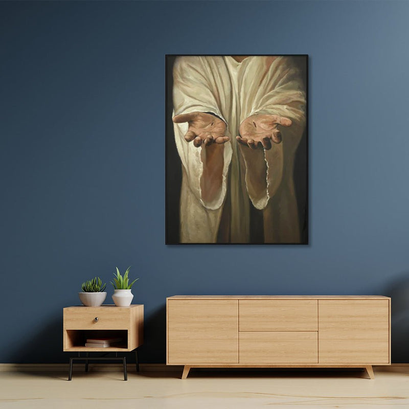 70cmx100cm Jesus Nail Hand Black Frame Canvas Wall Art - Home & Garden > Wall Art - Rivercity House & Home Co. (ABN 18 642 972 209) - Affordable Modern Furniture Australia