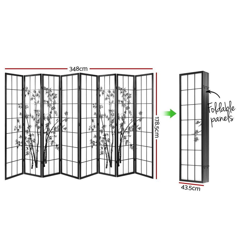 8 Panel Room Divider Screen Privacy Dividers Pine Wood Stand Shoji Bamboo Black White - Rivercity House & Home Co. (ABN 18 642 972 209) - Affordable Modern Furniture Australia