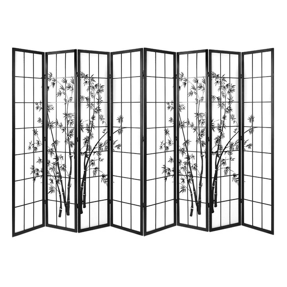 8 Panel Room Divider Screen Privacy Dividers Pine Wood Stand Shoji Bamboo Black White - Rivercity House & Home Co. (ABN 18 642 972 209) - Affordable Modern Furniture Australia