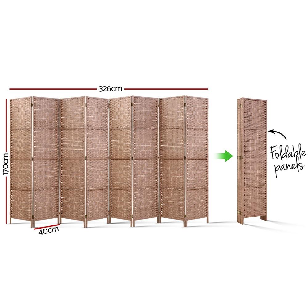 8 Panel Room Divider Screen Privacy Rattan Timber Foldable Dividers Stand Hand Woven - Rivercity House & Home Co. (ABN 18 642 972 209) - Affordable Modern Furniture Australia
