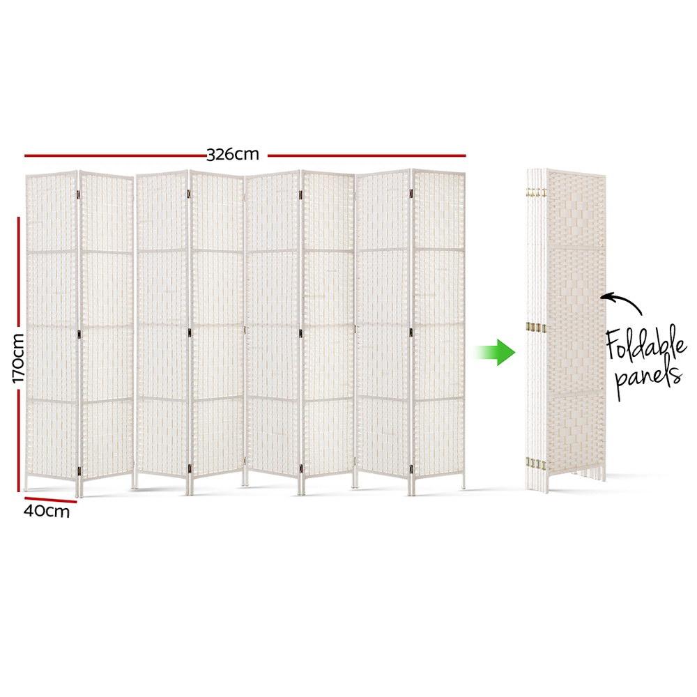 8 Panels Room Divider Screen Privacy Rattan Timber Fold Woven Stand White - Rivercity House & Home Co. (ABN 18 642 972 209) - Affordable Modern Furniture Australia