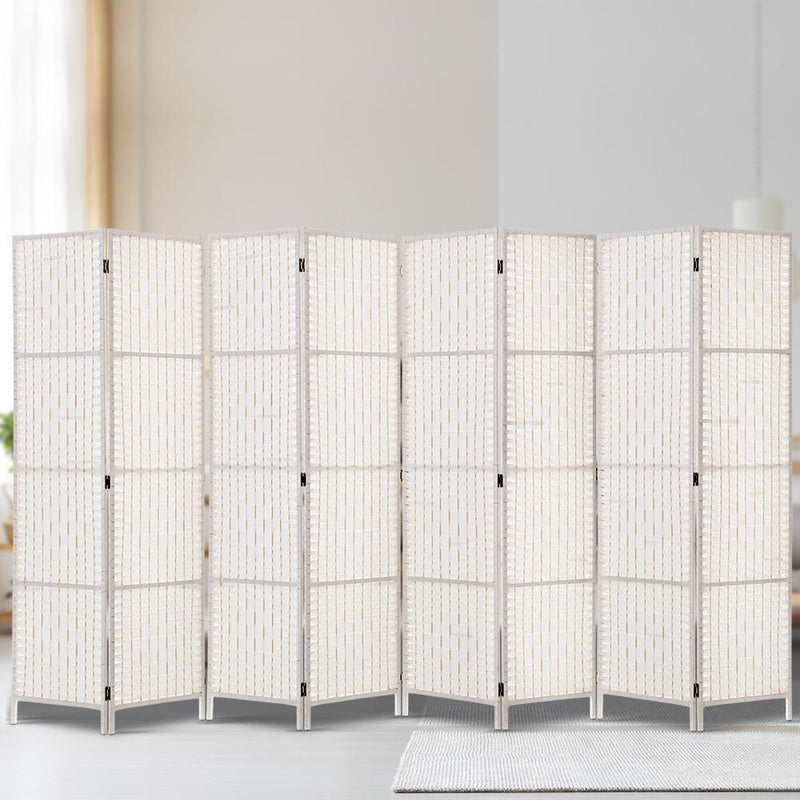 8 Panels Room Divider Screen Privacy Rattan Timber Fold Woven Stand White - Rivercity House & Home Co. (ABN 18 642 972 209) - Affordable Modern Furniture Australia