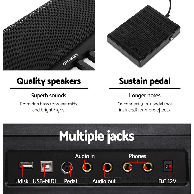 88 Keys Electronic Piano Keyboard Electric Holder Music Stand Touch Sensitive with Sustain pedal - Audio & Video - Rivercity House & Home Co. (ABN 18 642 972 209) - Affordable Modern Furniture Australia