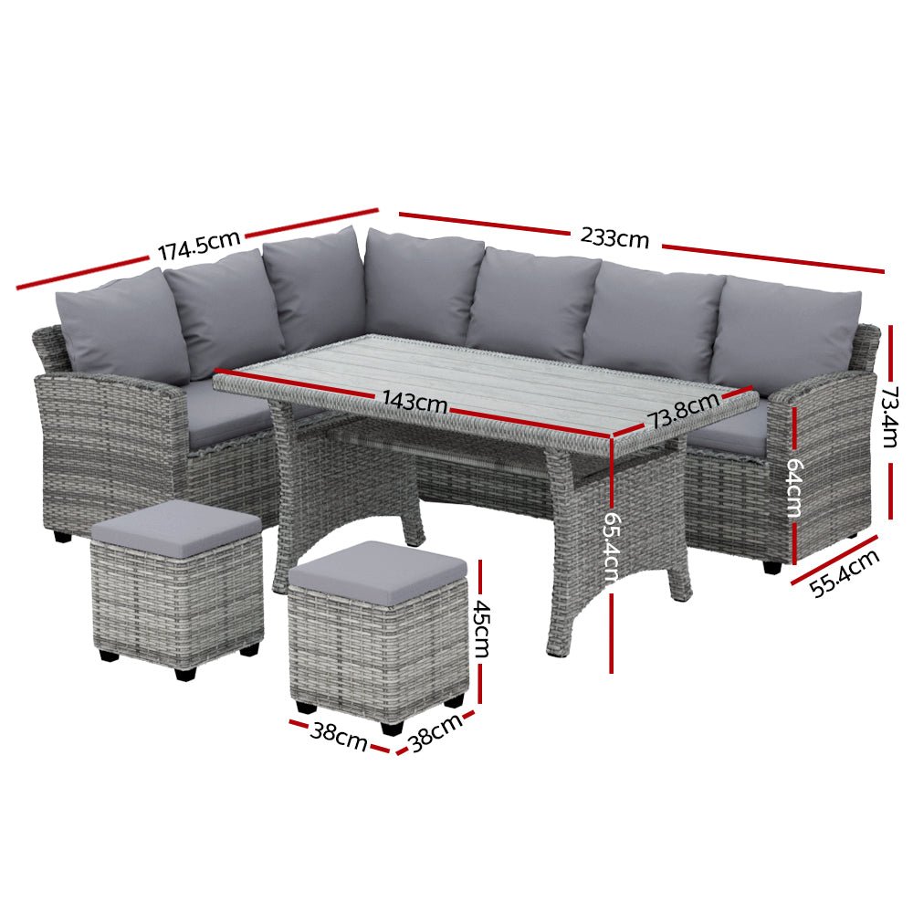 9 Seat Outdoor Wicker Lounge Dining Set - Mixed Grey - Furniture > Outdoor - Rivercity House & Home Co. (ABN 18 642 972 209) - Affordable Modern Furniture Australia