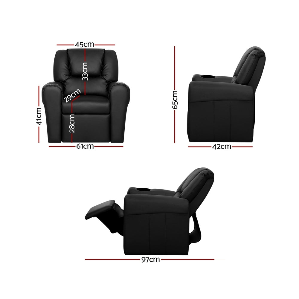Kids Recliner Chair Black PU Leather Sofa Lounge Couch Children Armchair - Baby & Kids > Kid's Furniture - Rivercity House & Home Co. (ABN 18 642 972 209) - Affordable Modern Furniture Australia