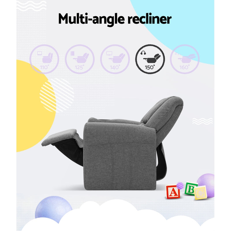 Kids Recliner Chair Grey Linen Soft Sofa Lounge Couch Children Armchair - Baby & Kids > Kid's Furniture - Rivercity House & Home Co. (ABN 18 642 972 209) - Affordable Modern Furniture Australia