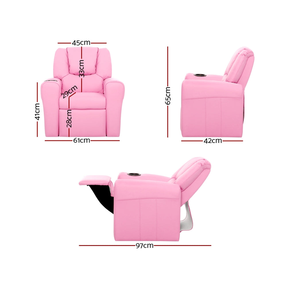 Kids Recliner Chair Pink PU Leather Sofa Lounge Couch Children Armchair - Baby & Kids > Kid's Furniture - Rivercity House & Home Co. (ABN 18 642 972 209) - Affordable Modern Furniture Australia
