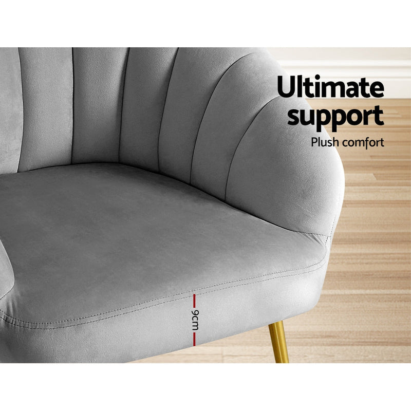 Accent Velvet Armchair Lounge Chair Grey - Rivercity House & Home Co. (ABN 18 642 972 209) - Affordable Modern Furniture Australia