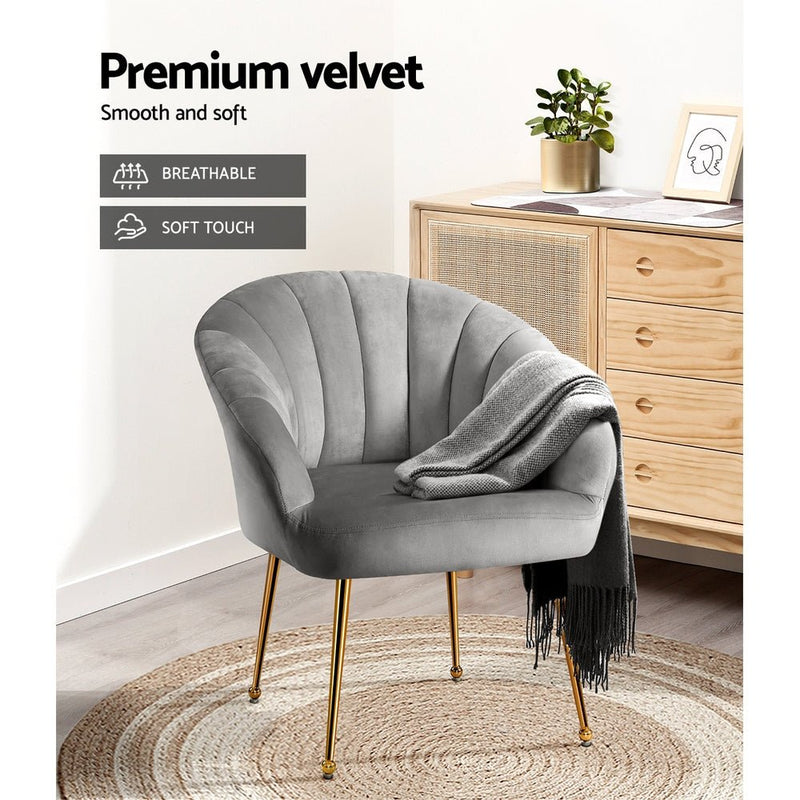 Accent Velvet Armchair Lounge Chair Grey - Rivercity House & Home Co. (ABN 18 642 972 209) - Affordable Modern Furniture Australia
