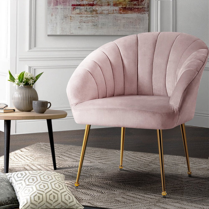 Accent Velvet Armchair Lounge Chair Pink - Rivercity House & Home Co. (ABN 18 642 972 209) - Affordable Modern Furniture Australia