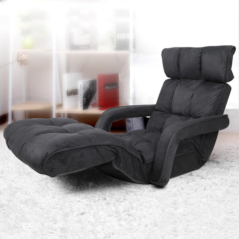 Adjustable Lounger with Arms - Charcoal - Rivercity House & Home Co. (ABN 18 642 972 209) - Affordable Modern Furniture Australia