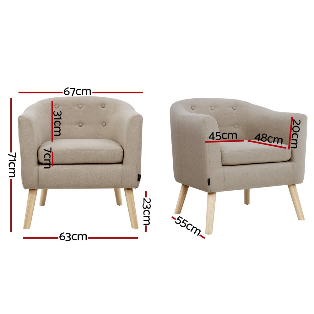 ADORA Armchair Tub Chair Single Accent Armchairs Sofa Lounge Fabric Beige - Rivercity House & Home Co. (ABN 18 642 972 209) - Affordable Modern Furniture Australia