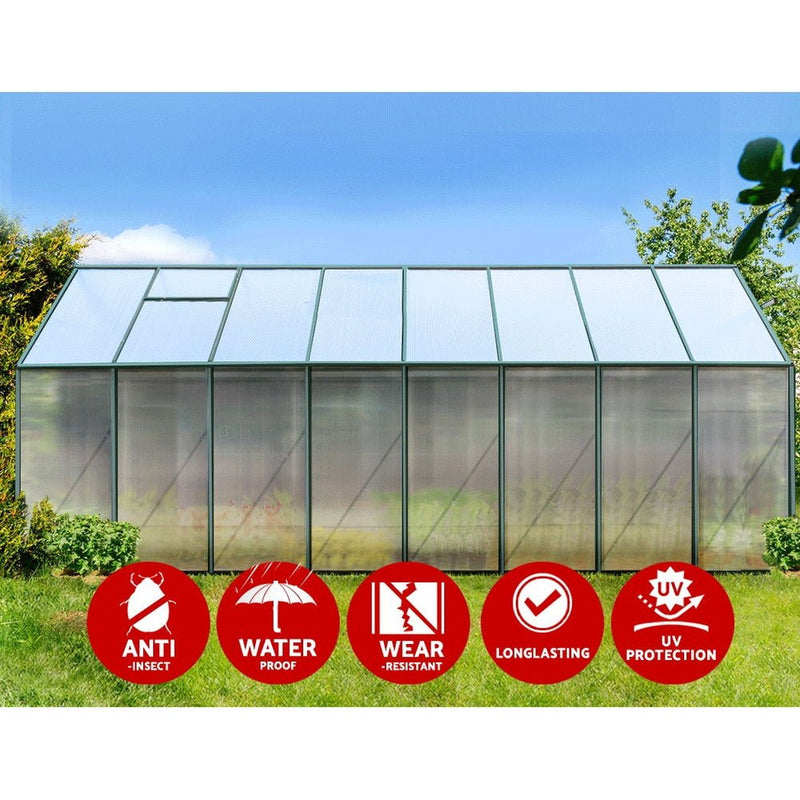 Aluminium Greenhouse Polycarbonate Green House Garden Shed 5.1x2.44M - Home & Garden > Green Houses - Rivercity House & Home Co. (ABN 18 642 972 209) - Affordable Modern Furniture Australia