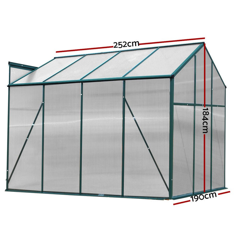 Aluminum Greenhouse Green House Garden Shed Polycarbonate 2.52x1.9M - Home & Garden > Green Houses - Rivercity House & Home Co. (ABN 18 642 972 209) - Affordable Modern Furniture Australia