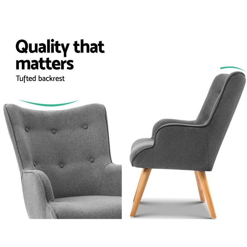 Armchair and Ottoman - Grey - Rivercity House & Home Co. (ABN 18 642 972 209) - Affordable Modern Furniture Australia